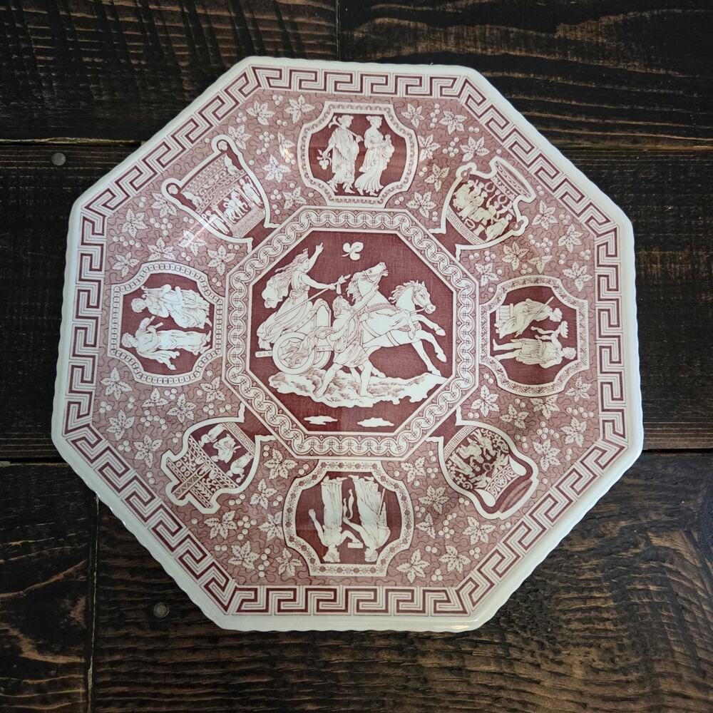Spode Archive Sutherland Collection Greek Motif Red Octagonal Plate Chariot 9.5"